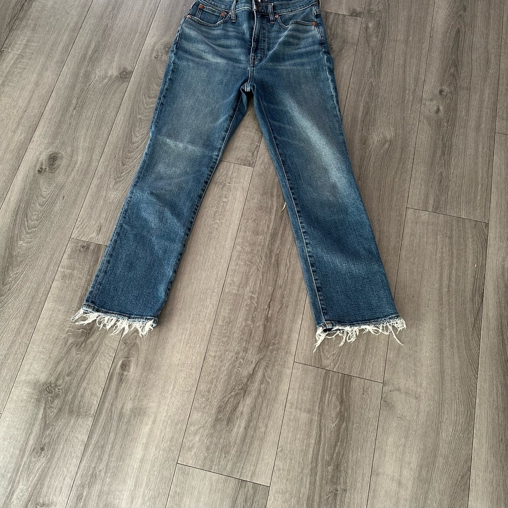 Madewell Straight Leg Jeans with Frayed Hem - Blue
